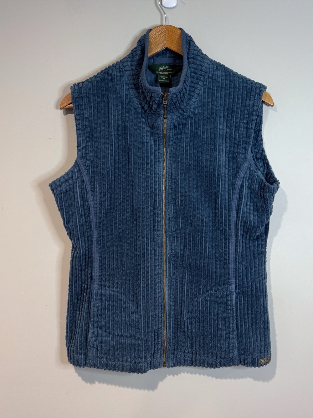 Woolrich Dark Blue Wide Wale Corduroy Zip Up Vest 100% Cotton Pockets Layering M